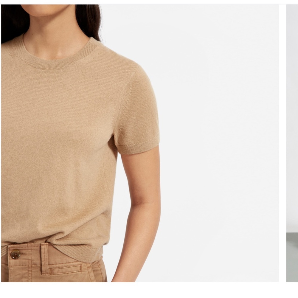 Everlane Cashmere Crewneck Knit Short Sleeve  Top in Camel Brown